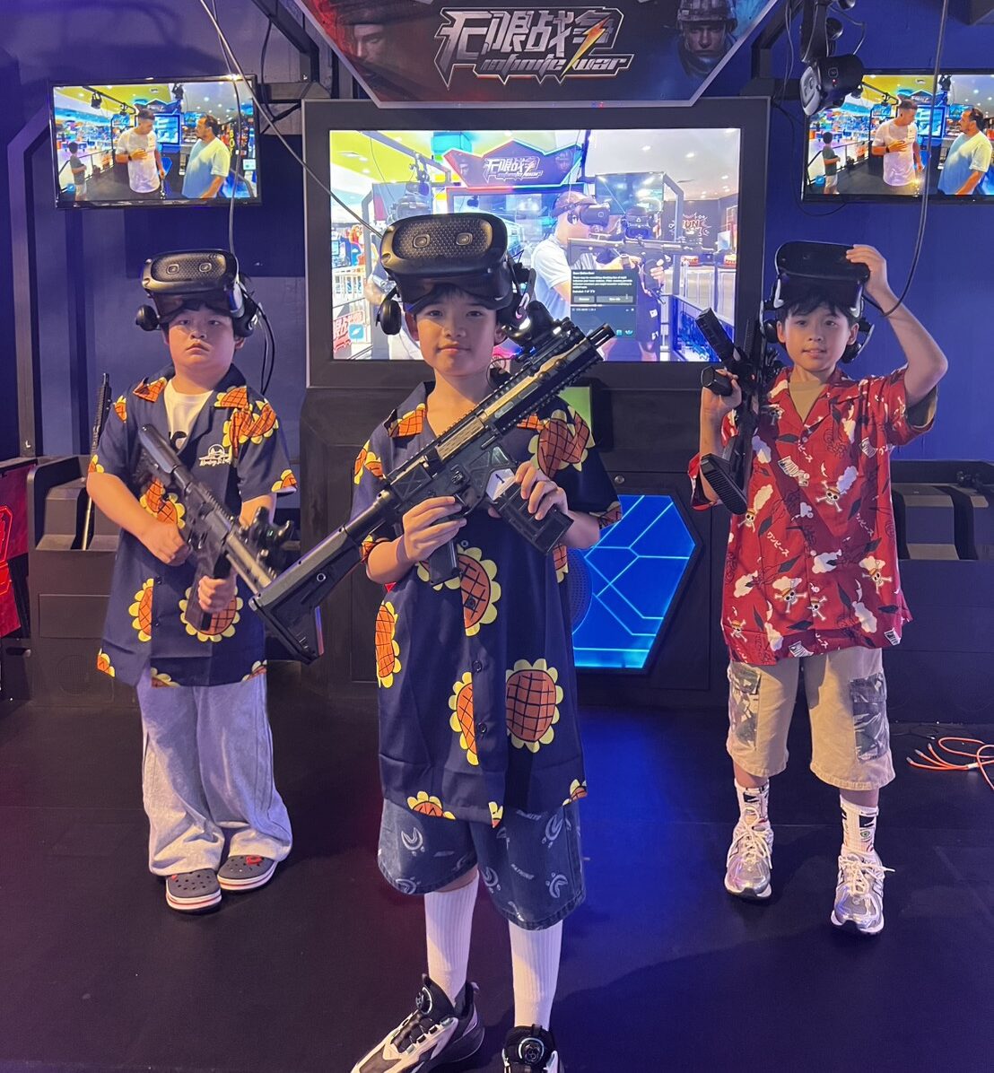 Kids playing VR Arena team game at AMAZE ME, Asiatique Bangkok